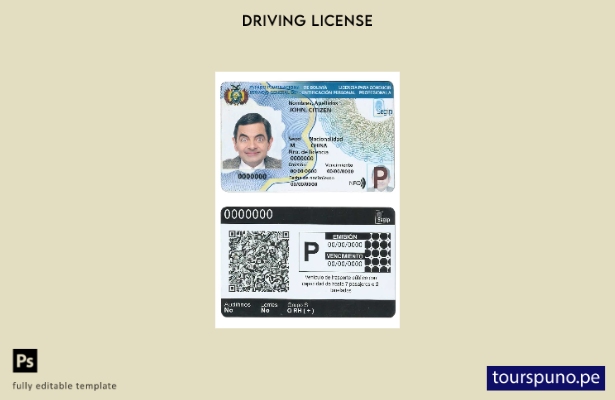 Plantilla de licencia de conducir de Bolivia lista para imprimir ( presente)